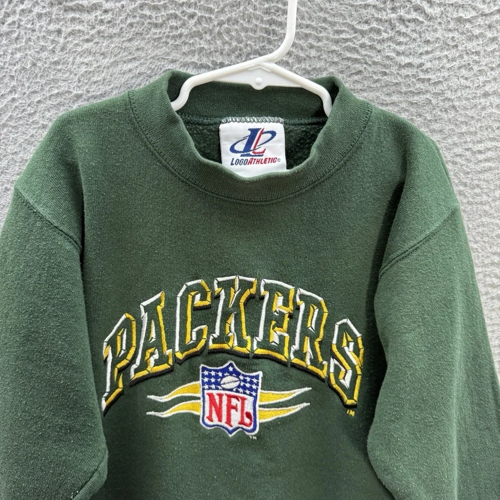 Vintage Green Bay Packers Sweatshirt Boys Small Green Crewneck Embroidered‎ 90s